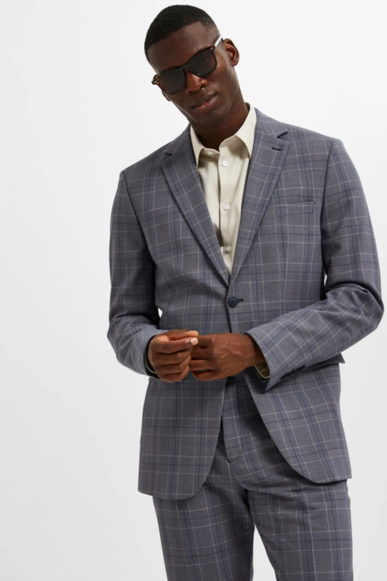 Americana Slim Fit De Cuadros Con Bolsillos^Selected Clearance