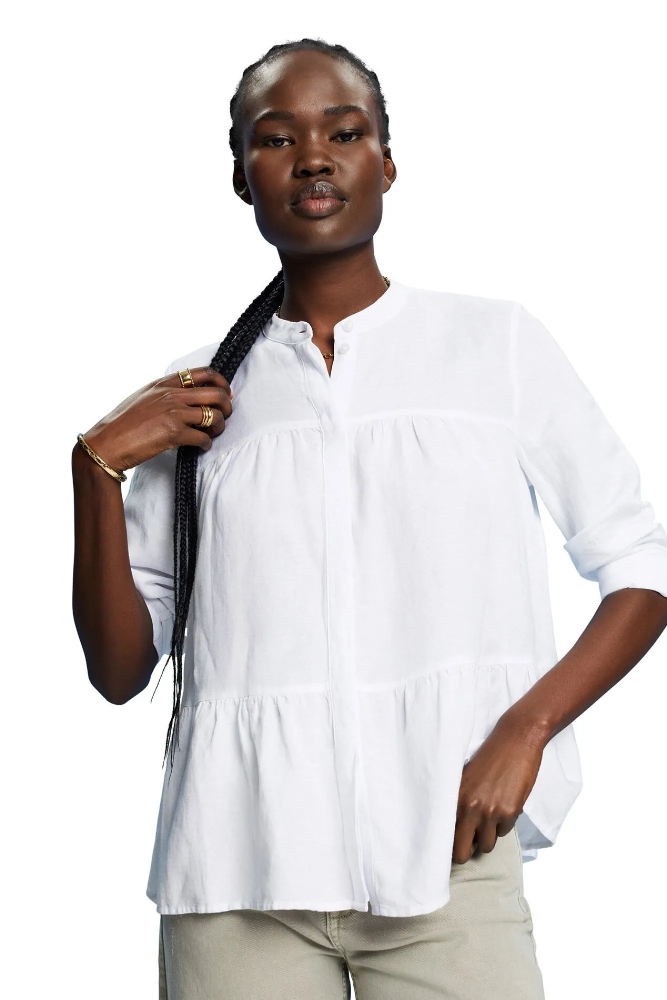Blusa Paneles Corte Holgado Con Lino^Esprit Clearance