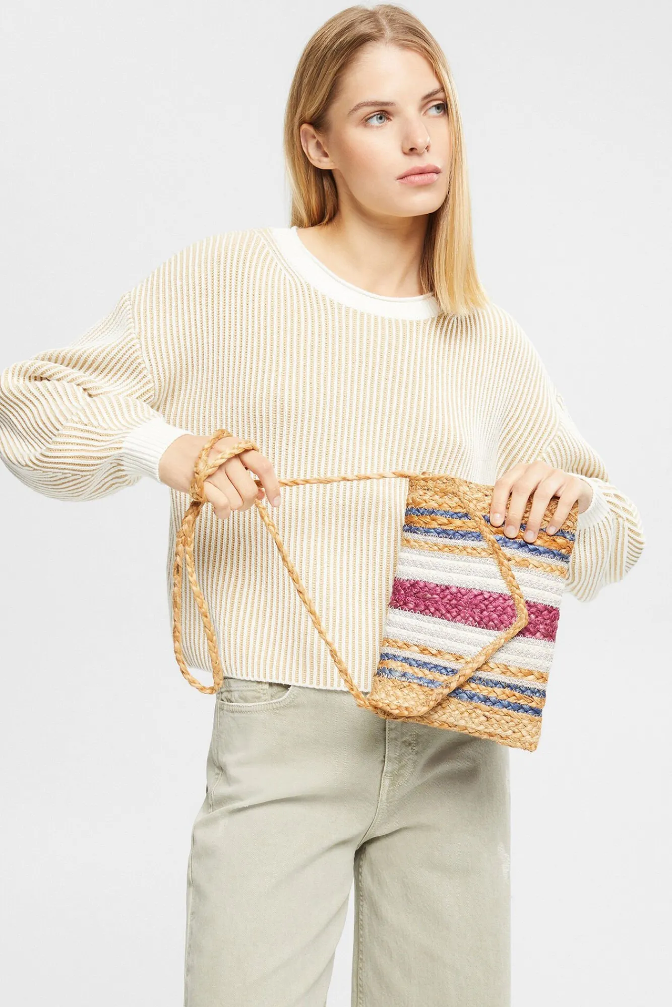 Bolso Clutch Tejido Yute Rayas^Esprit New