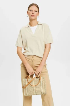 Bolso Tejido Color Block Con Fibra De Yute^Esprit New