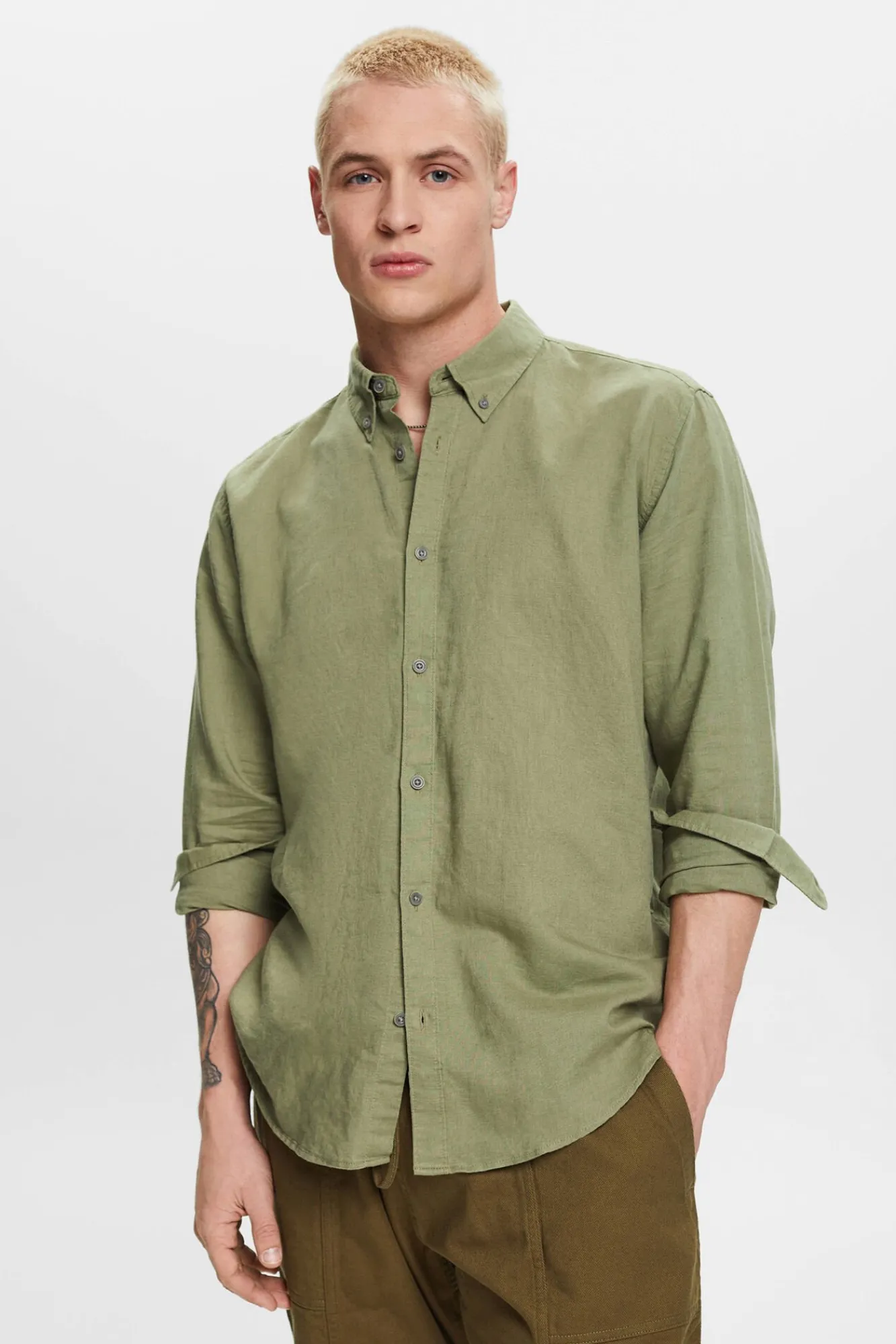 Camisa Basica Regular Fit Con Lino^Esprit Outlet