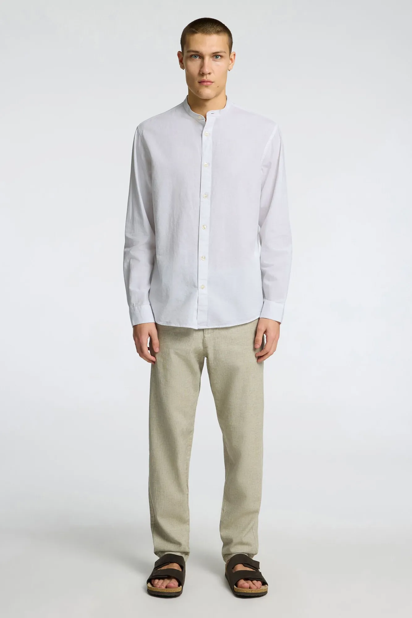 Camisa De Manga Larga Y Cuello Mao De Lino Y Algodon Organico.^Selected Fashion