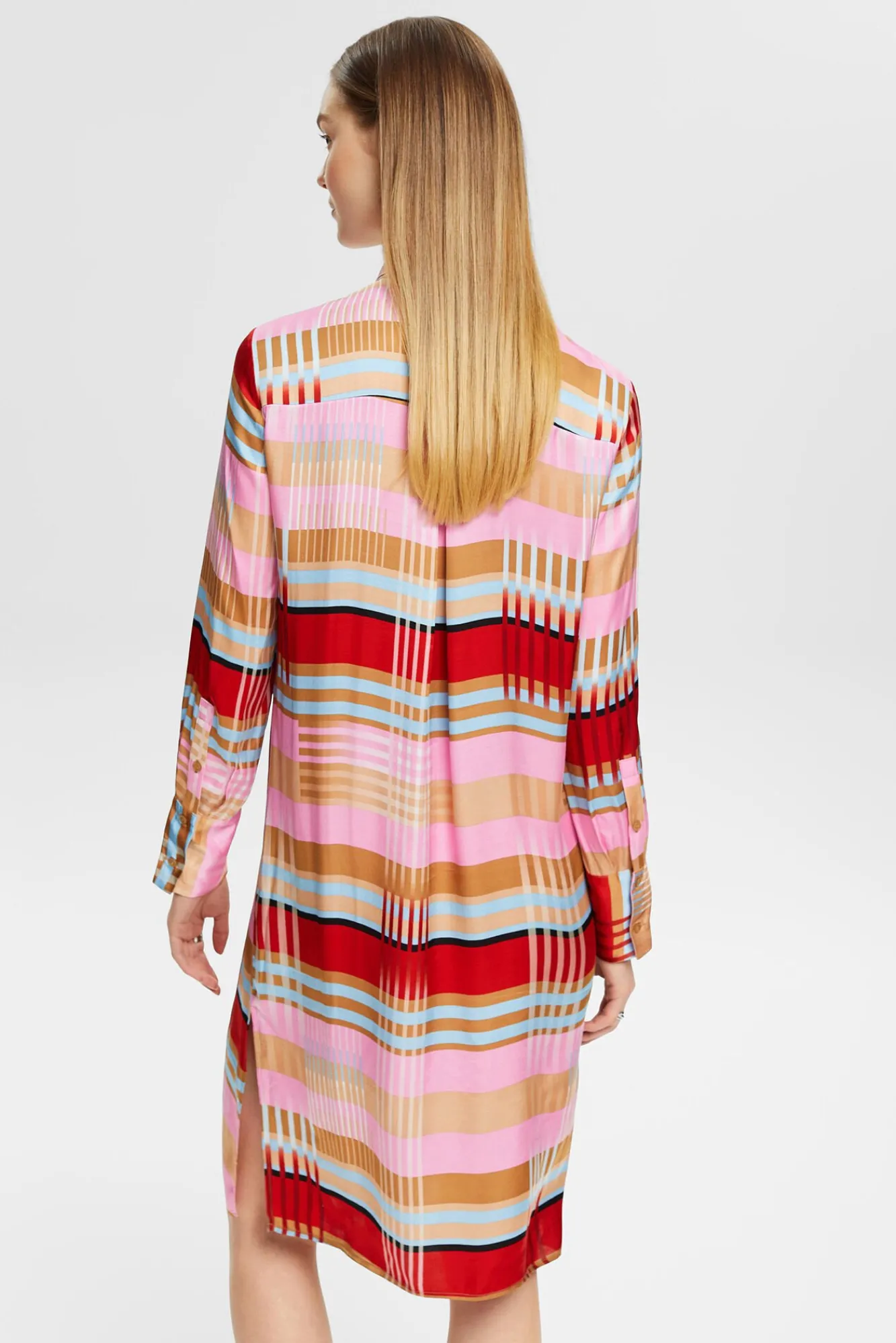 Camisa Larga Cuadros Satinada Viscosa^Esprit Clearance