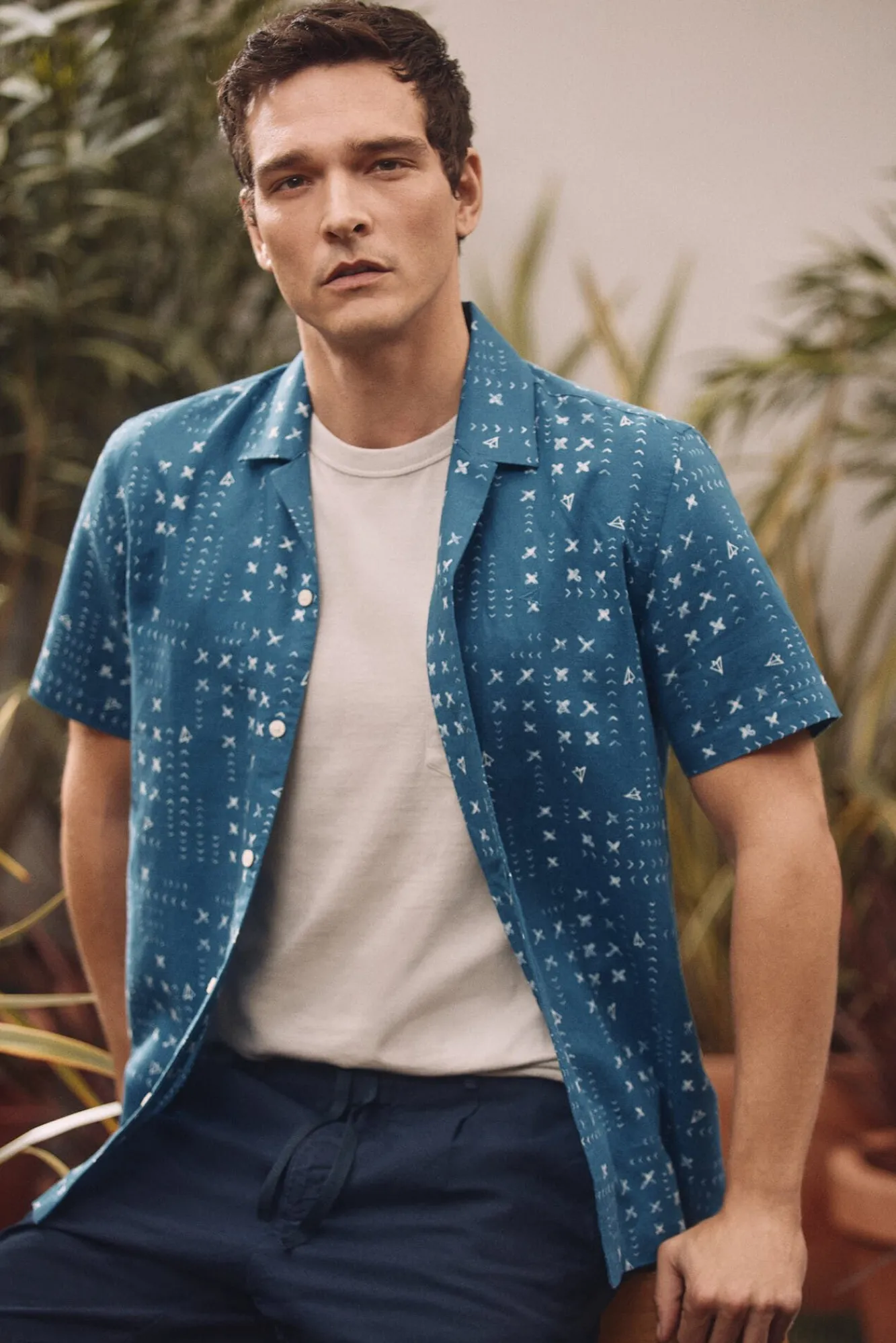 Camisa Lino Manga Corta Estampado Patch^Ooto Outlet