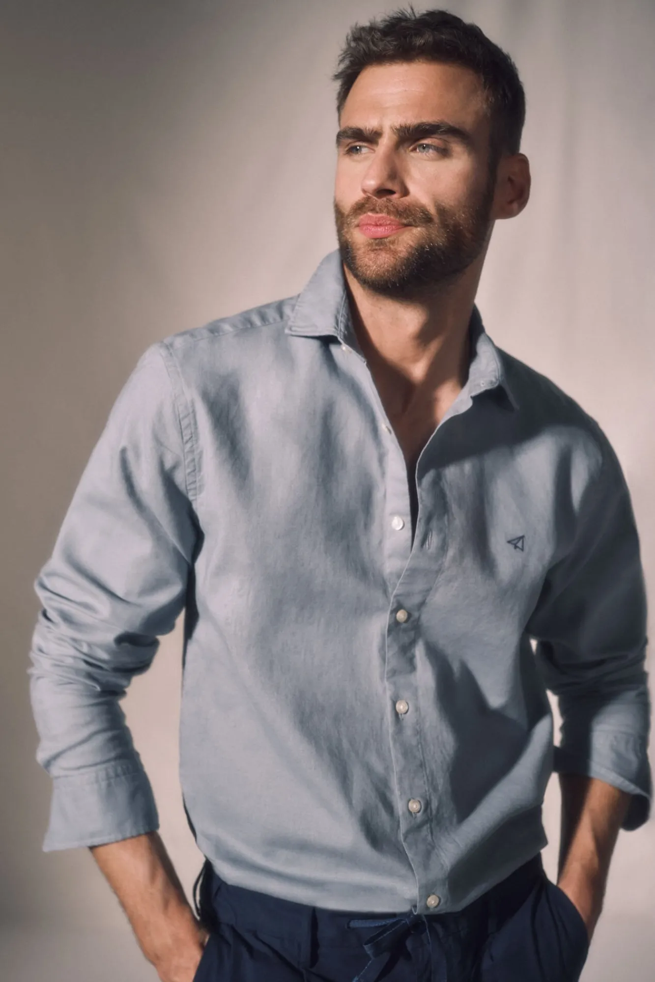 Camisa Slim Lino Manga Larga ^Ooto Clearance
