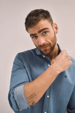 Camisa Slim Vaquera Manga Larga ^Ooto Fashion
