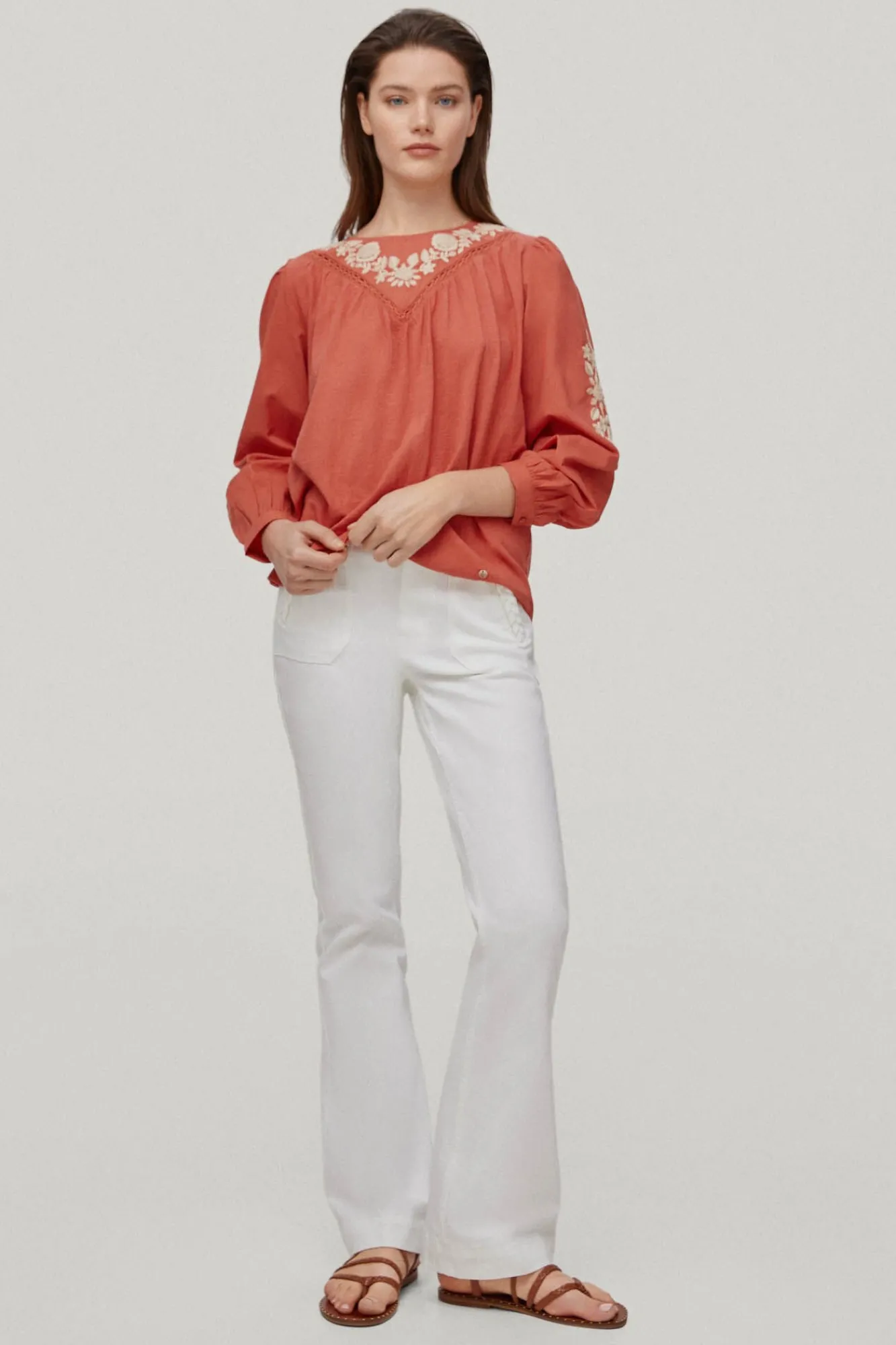 Camiseta Combinada Bordada Artesanal^Pedro del Hierro Cheap