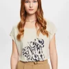 Camiseta Manga Corta Estampado Abstracto Viscosa^Esprit Hot