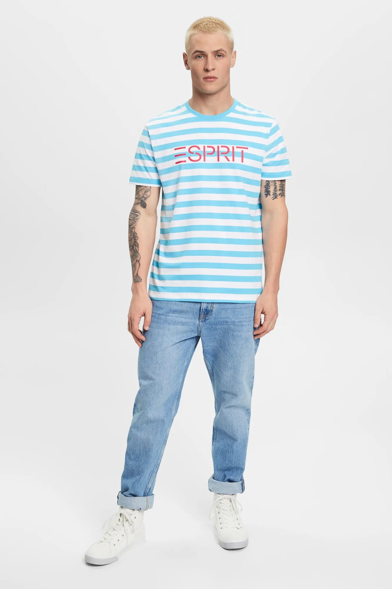 Camiseta Rayas Y Logo Algodon Organico^Esprit Clearance