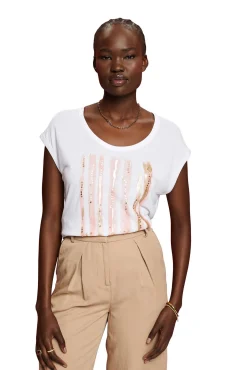 Camiseta Viscosa Manga Corta Con Lentejuelas^Esprit Discount