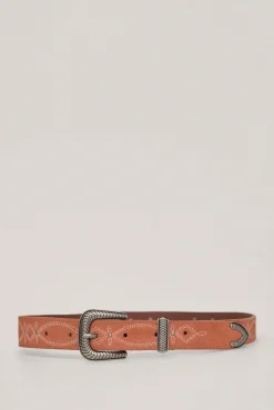 Cinturon De Piel Bordado Con Tachuelas Y Hebilla Tipo Cowboy^Pedro del Hierro Clearance