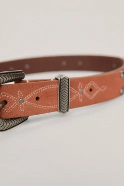 Cinturon De Piel Bordado Con Tachuelas Y Hebilla Tipo Cowboy^Pedro del Hierro Clearance