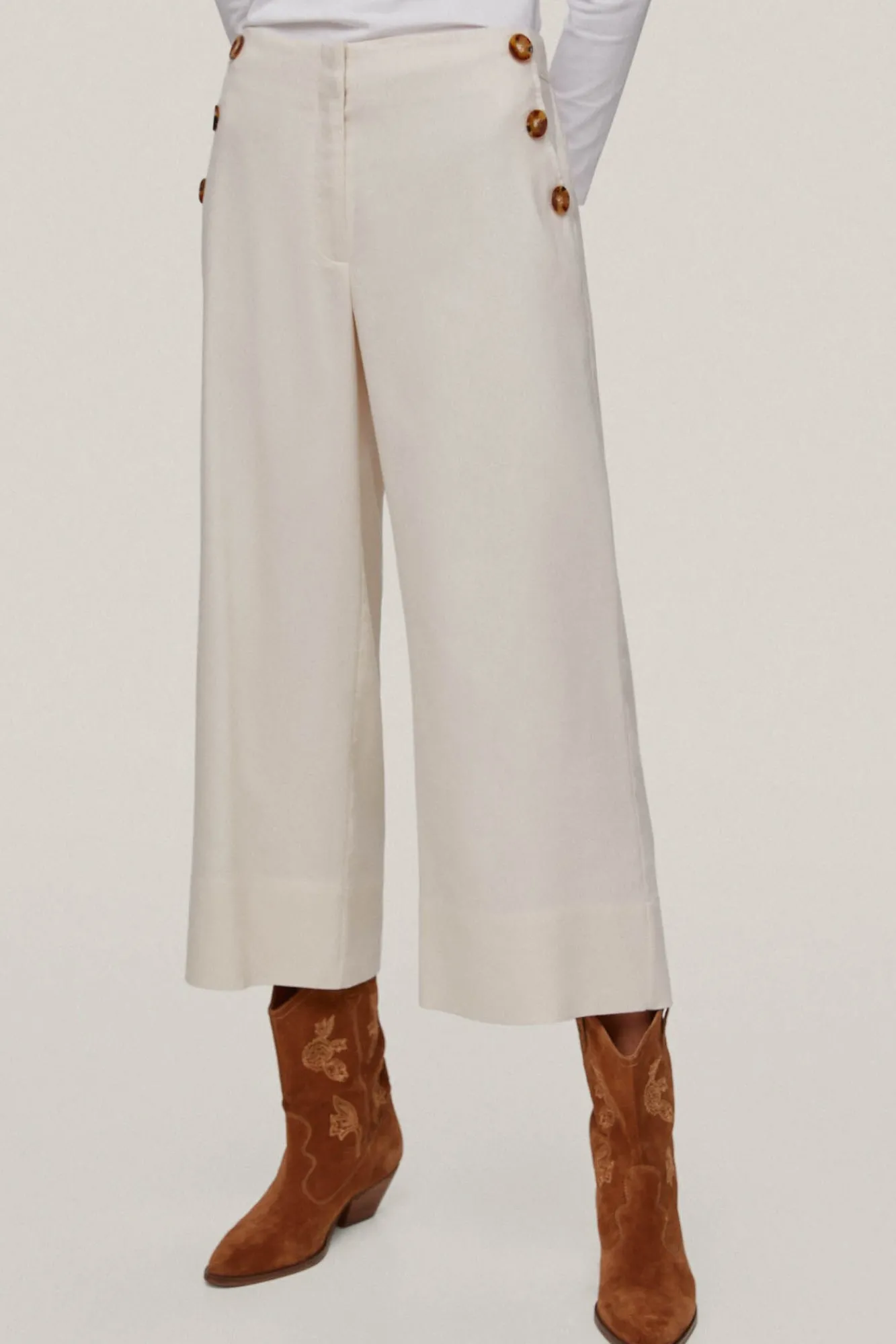Pantalon Cropped Culotte Con Botones^Pedro del Hierro New