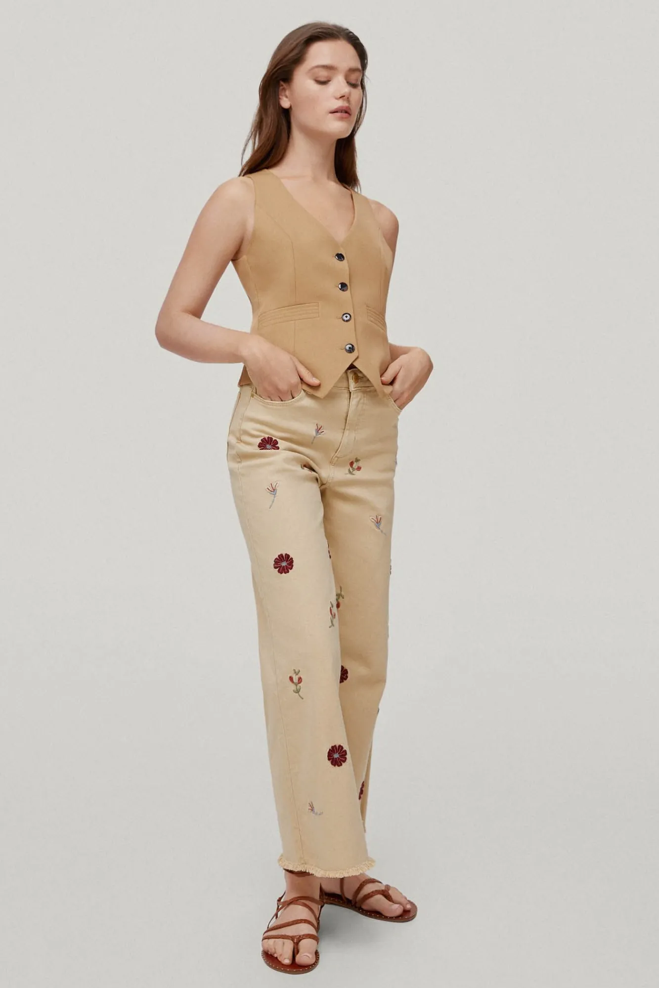 Pantalon Vaquero 5 Bolsillos Leg Flare Cropped Bordado^Pedro del Hierro Flash Sale