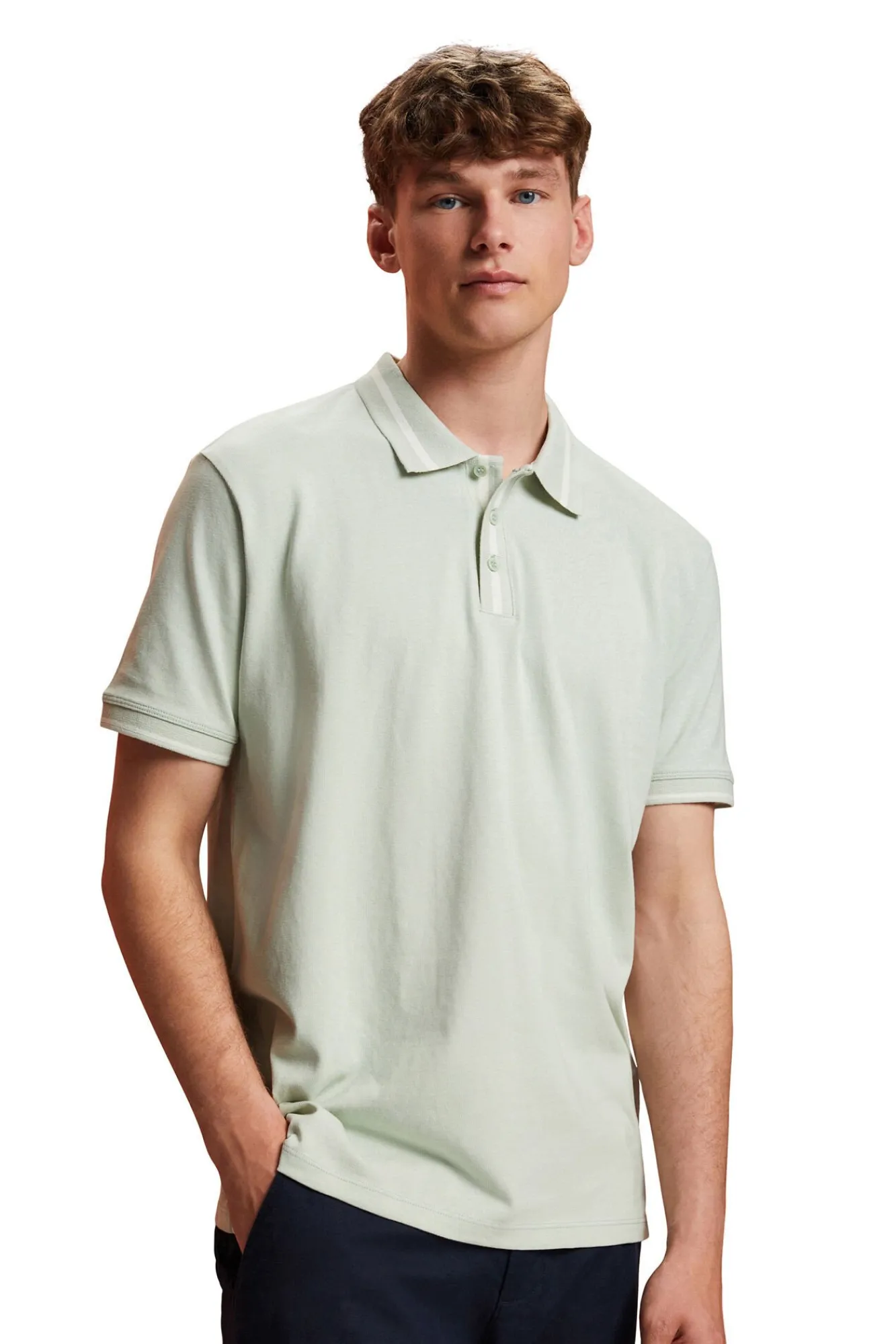 Polo Liso Regular Fit Con Lino^Esprit Shop