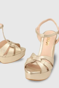 Sandalias Con Plataforma En Piel Dorada^Lodi Fashion