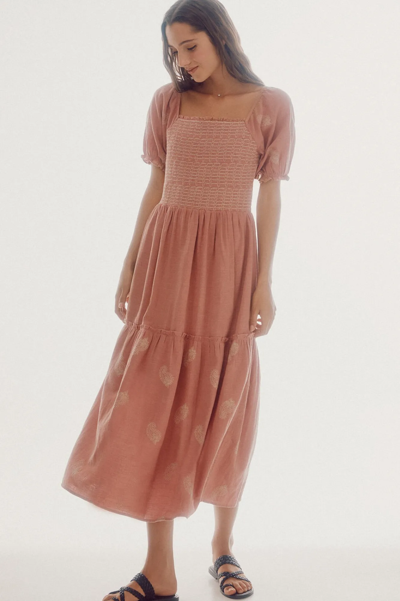 Vestido Bordado Manga Corta^Slowlove Outlet