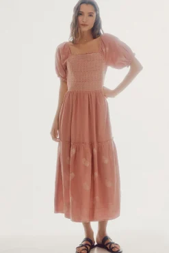 Vestido Bordado Manga Corta^Slowlove Outlet