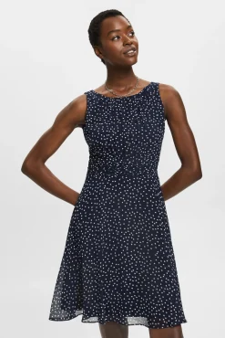 Vestido Corto De Gasa Con Cintura Fruncida^Esprit New