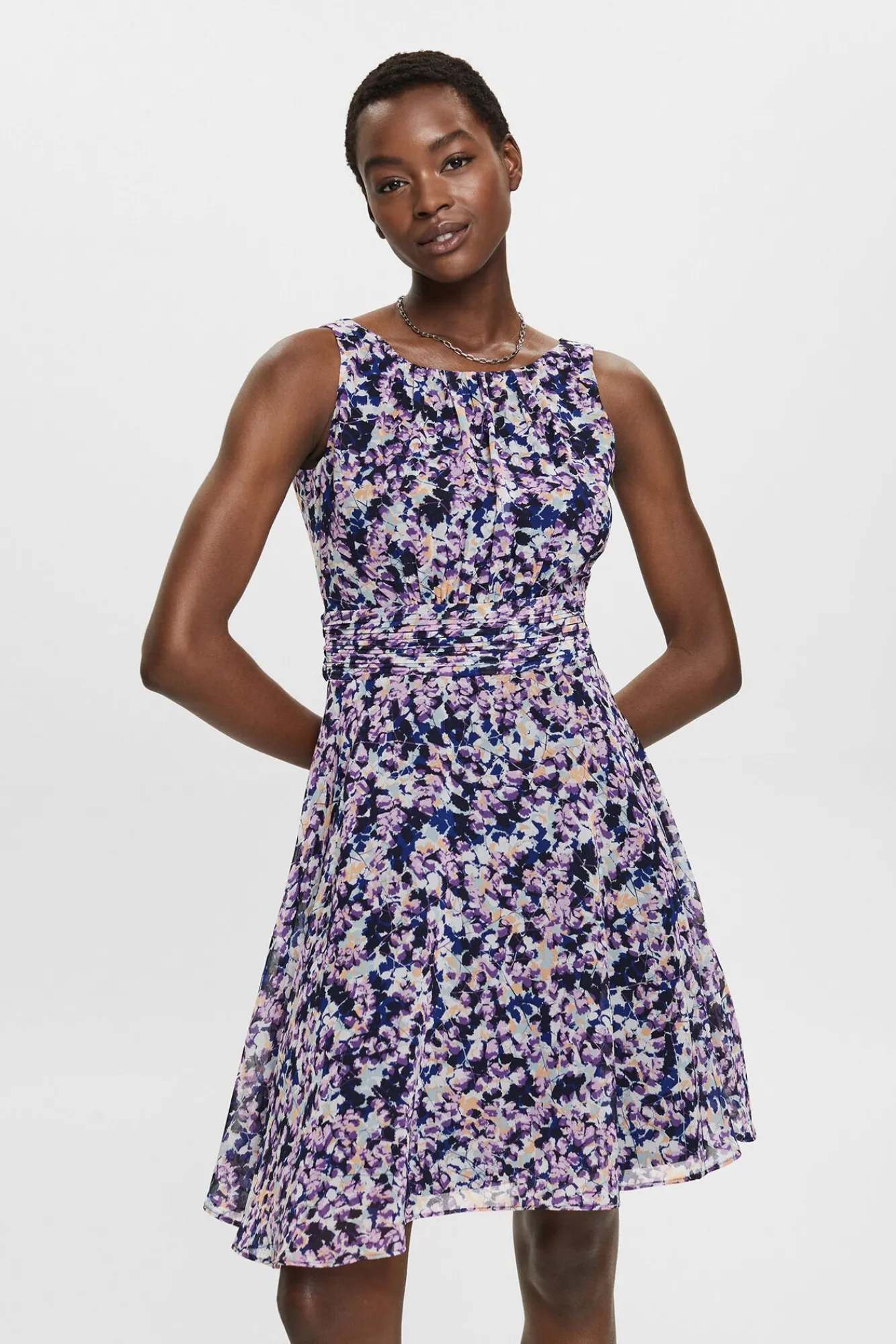 Vestido Corto De Gasa Con Cintura Fruncida^Esprit Shop