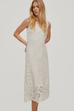 Vestido De Tirantes Tipo Crochet Cuello Pico Y Largo Midi Falda Evase^Pedro del Hierro Flash Sale
