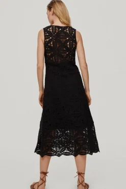 Vestido De Tirantes Tipo Crochet Cuello Pico Y Largo Midi Falda Evase^Pedro del Hierro Discount
