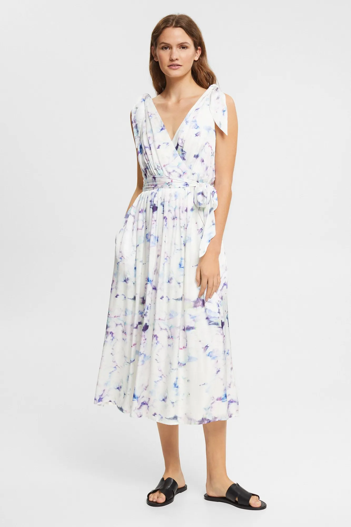 Vestido Drapeado Midi Tirantes Con Viscosa^Esprit Fashion