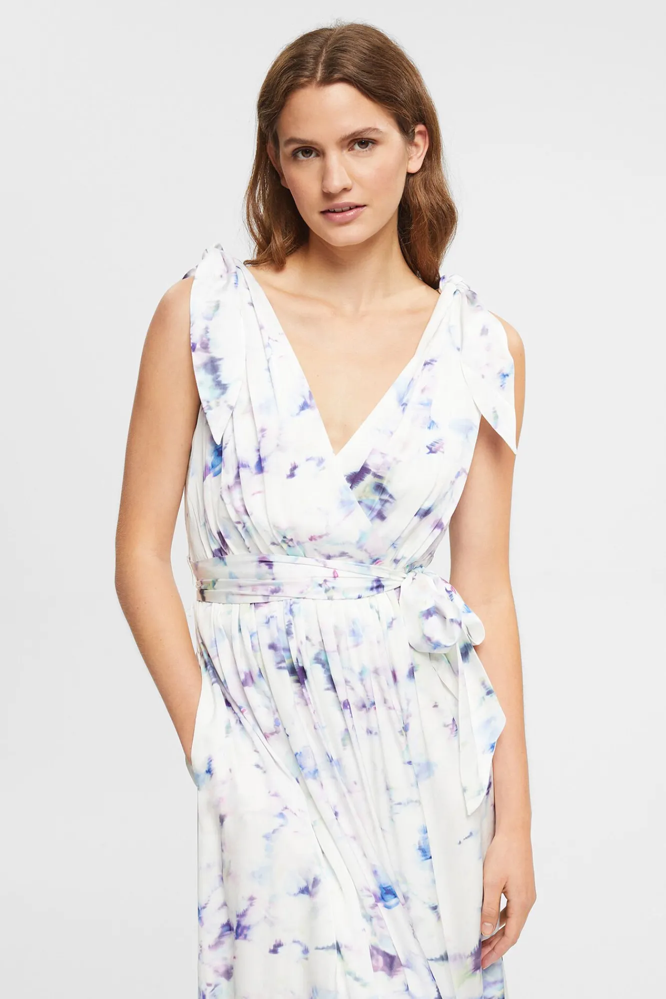 Vestido Drapeado Midi Tirantes Con Viscosa^Esprit Fashion
