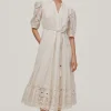 Vestido Largo Con Detalle De Tejido Florar Perforado En Mangas Y Bajo.^Pedro del Hierro Online