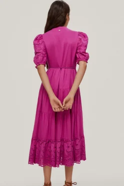 Vestido Largo Con Detalle De Tejido Florar Perforado En Mangas Y Bajo.^Pedro del Hierro Outlet