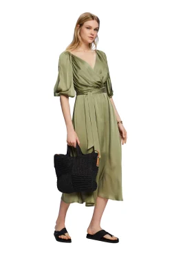 Vestido Midi Satinado Manga 3/4^Esprit Shop