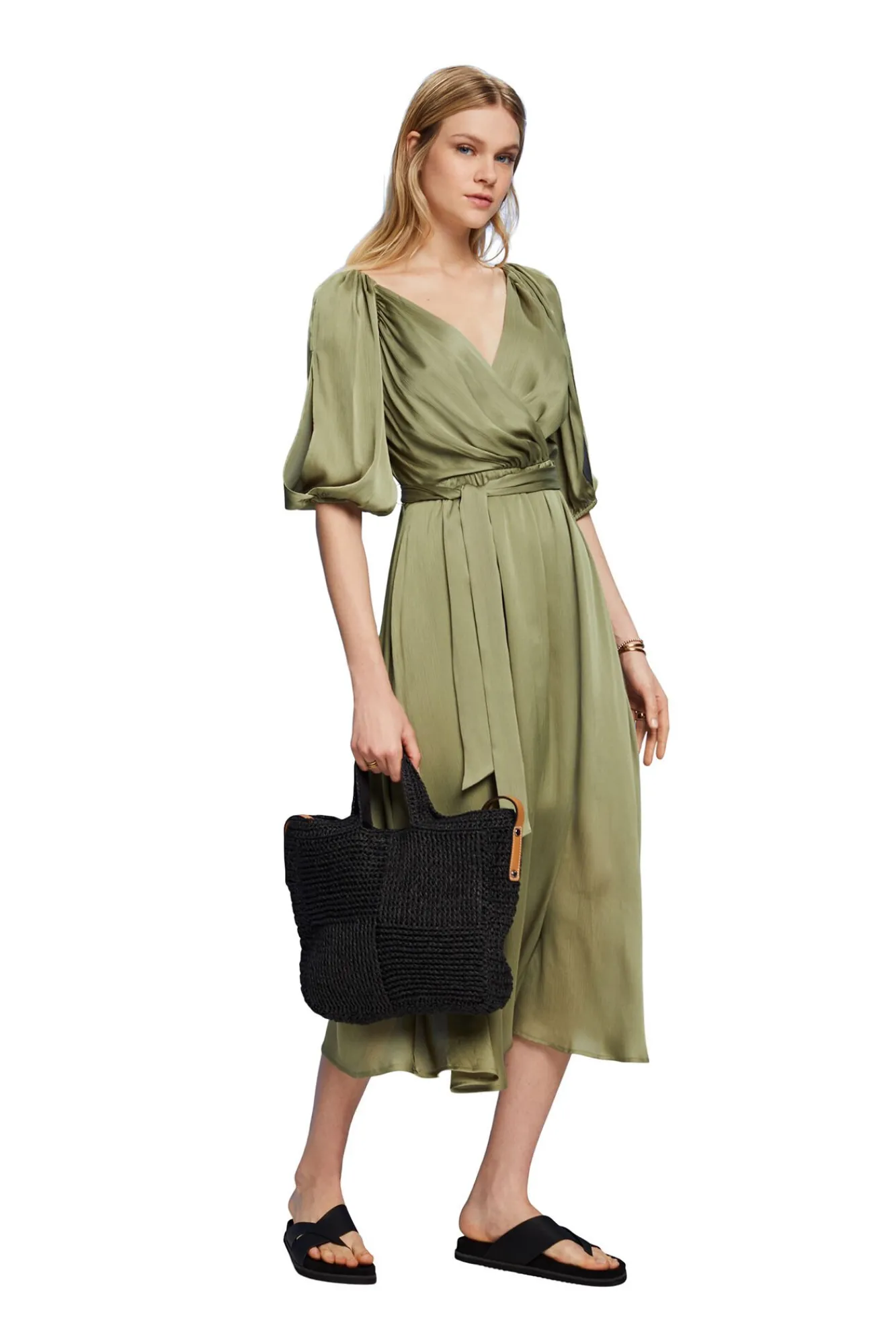 Vestido Midi Satinado Manga 3/4^Esprit Shop