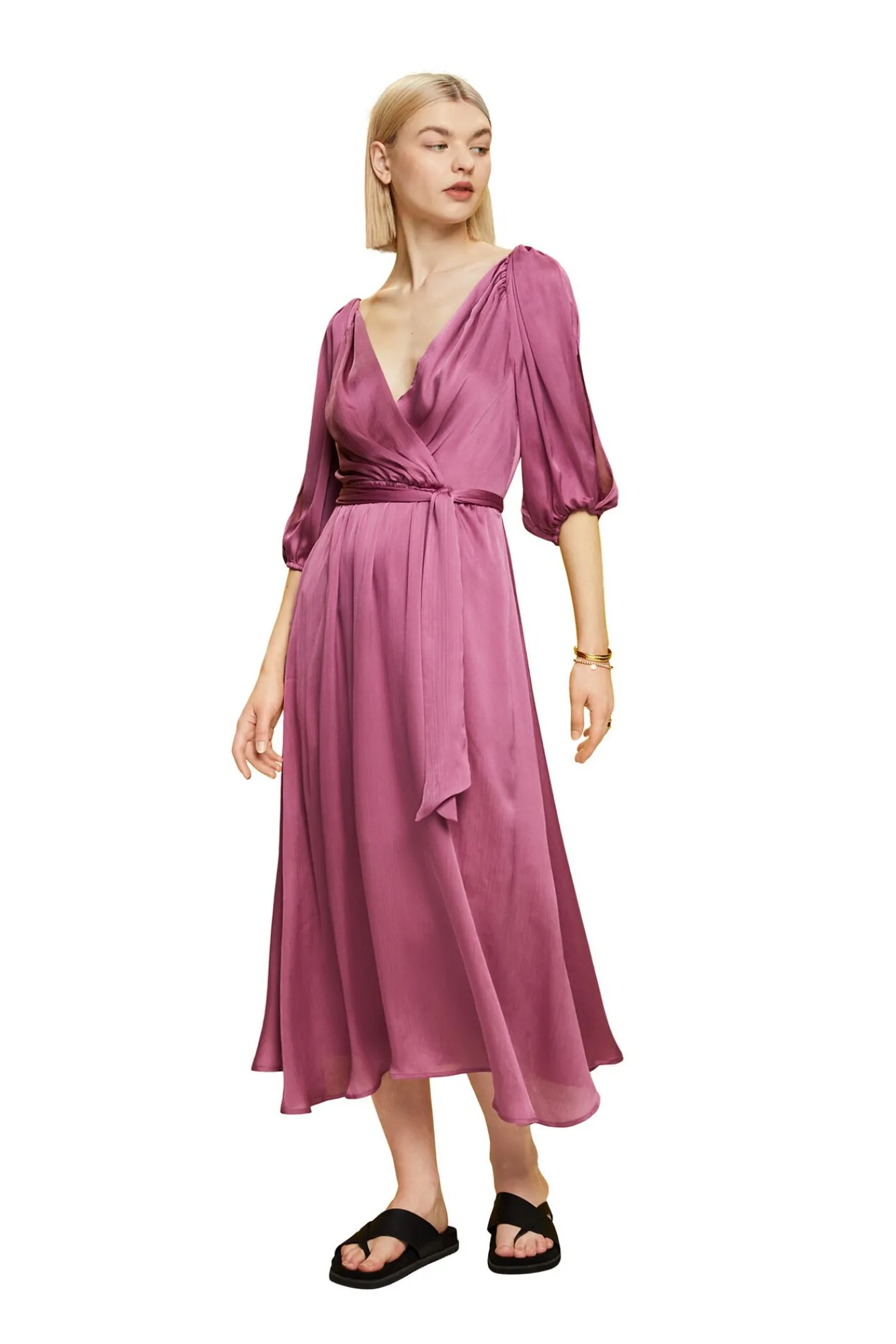 Vestido Midi Satinado Manga 3/4^Esprit Cheap
