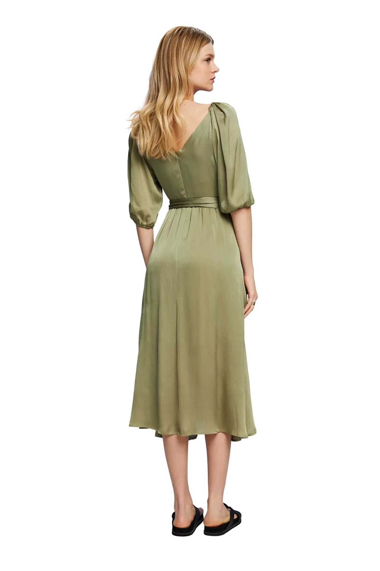 Vestido Midi Satinado Manga 3/4^Esprit Shop