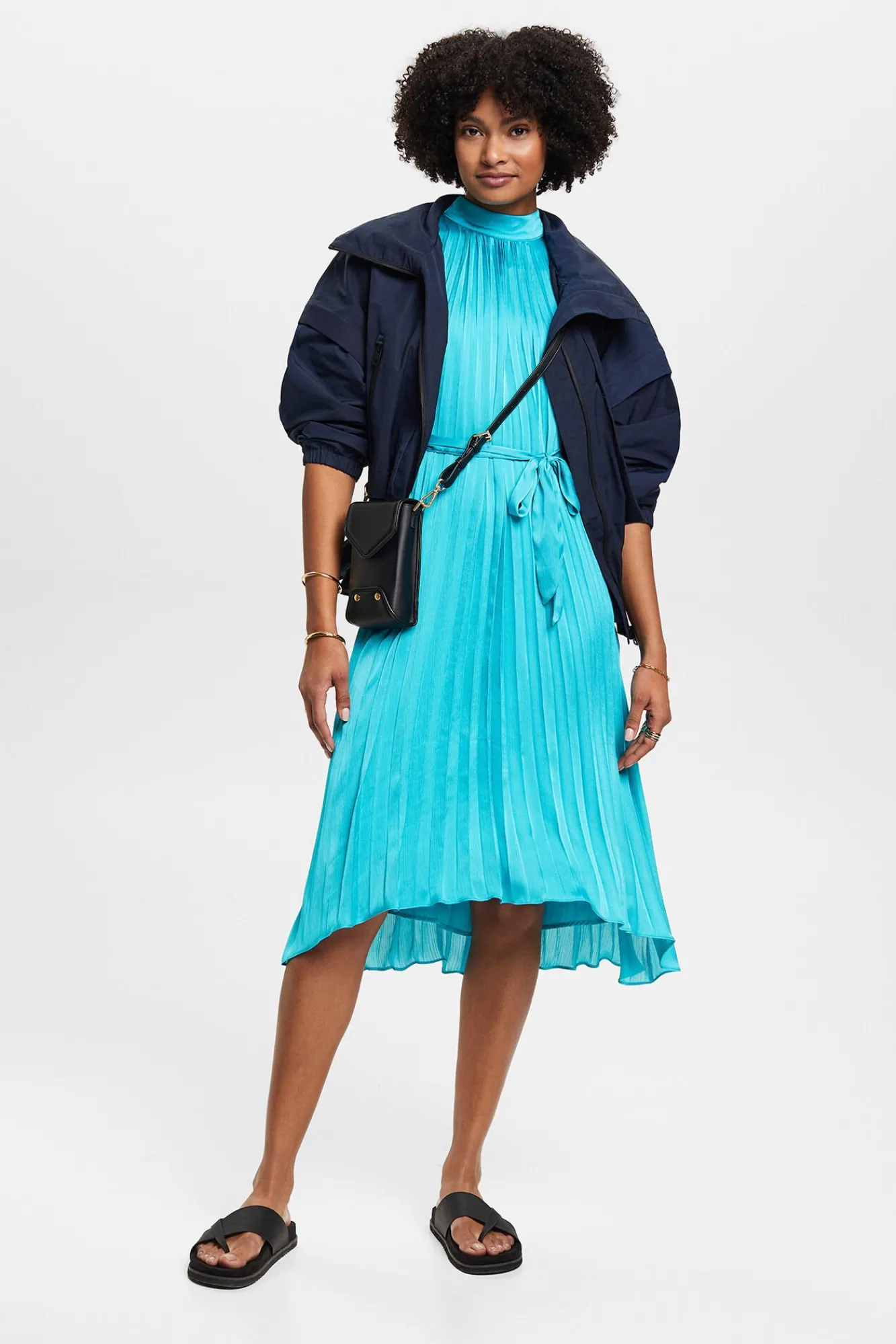 Vestido Satinado Midi Plisado Sin Mangas^Esprit Flash Sale